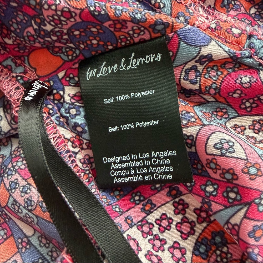 NWT FOR LOVE & LEMONS Sz S Multicolor Pattern Crop Top Blouson Sleeves BOHO - Picture 6 of 6